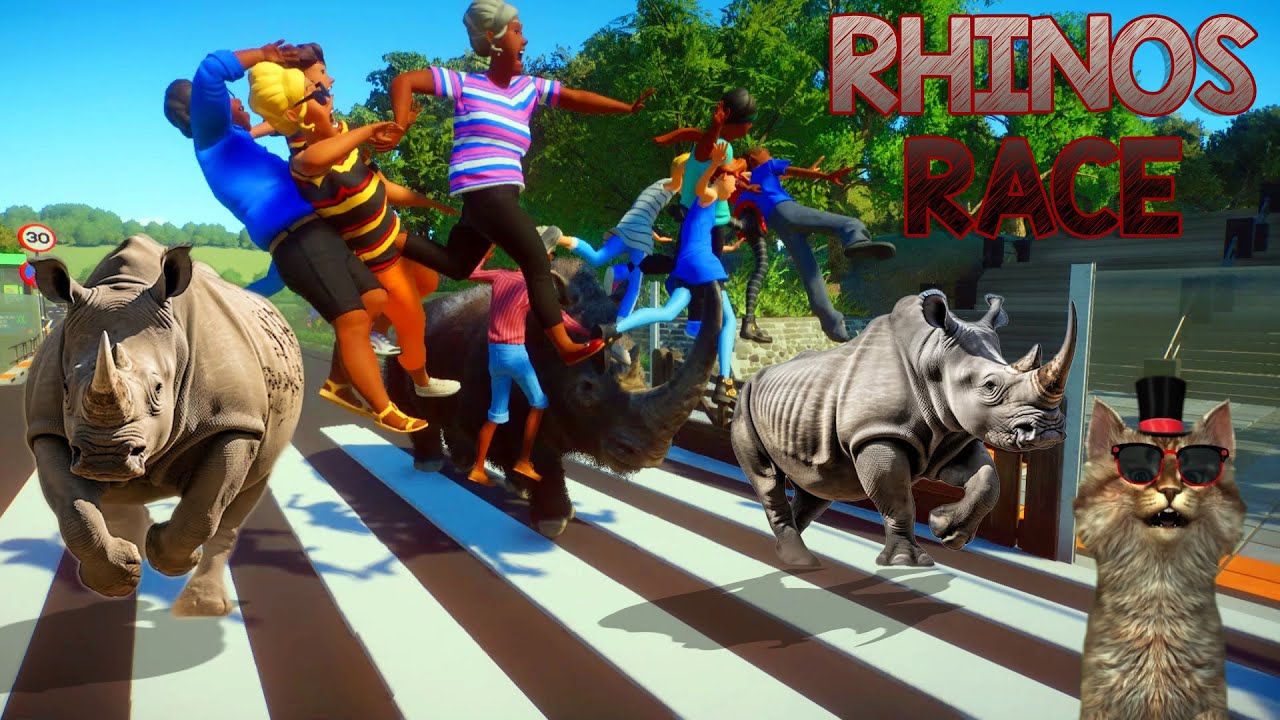 15 RHINOS RACE Animals Racing in Planet Zoo included White Rhino, Black Rhino, and Woolly Rhino