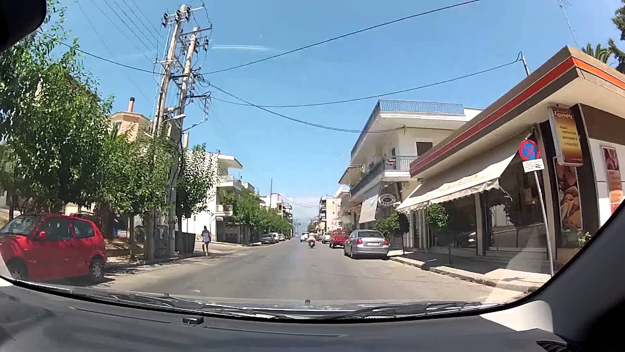 Driving through Kouloura, Aigio and Rododafni (city driving, Greece) - onboard camera