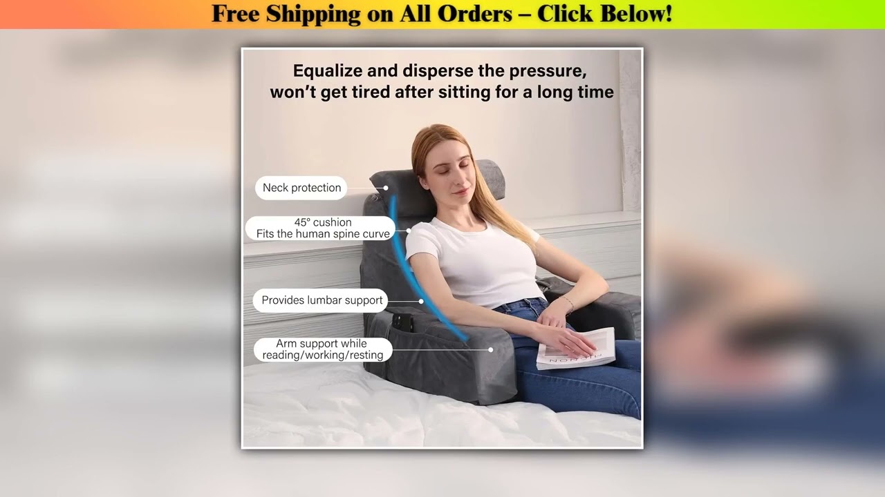 Reading Pillow with Armrests Cushion Ergonomic Back Support Cushion for Bed Chair TV Gaming
