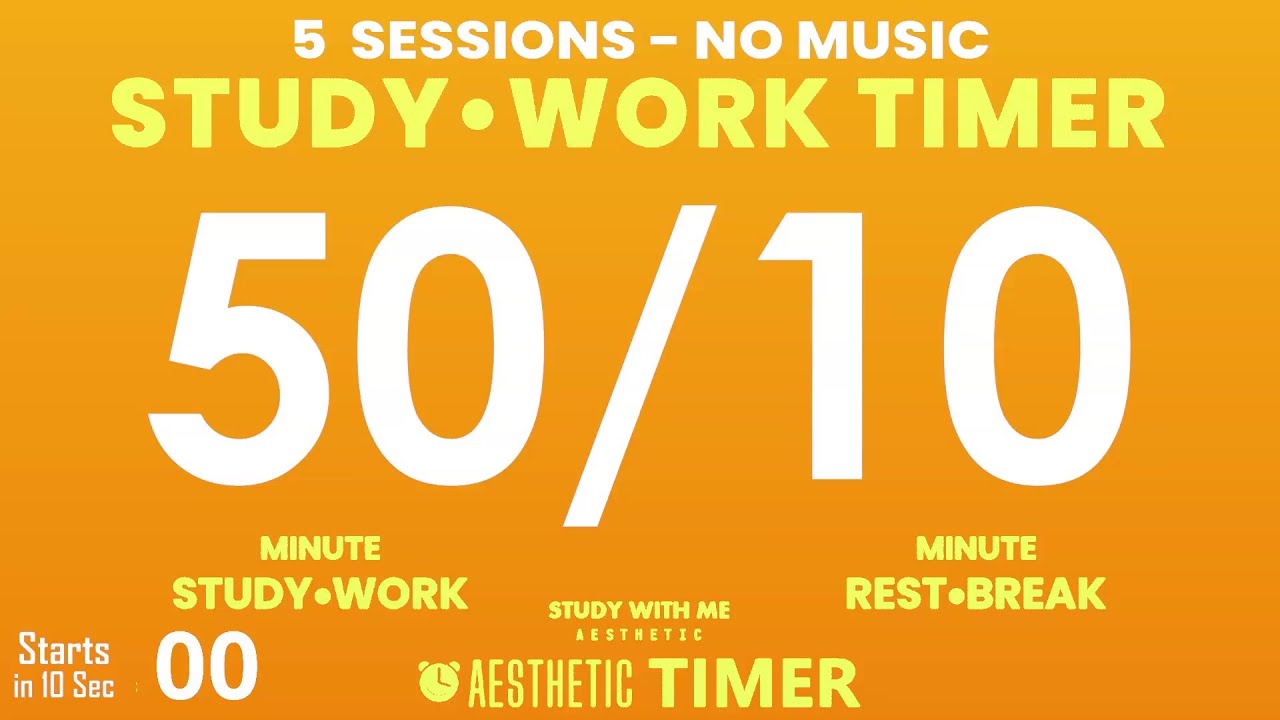 LIGHT Mode, 5 Hour, 50/10 Timer, 50 Minute Study Timer, Gentle Alarm No Music | AESTHETIC TIMER