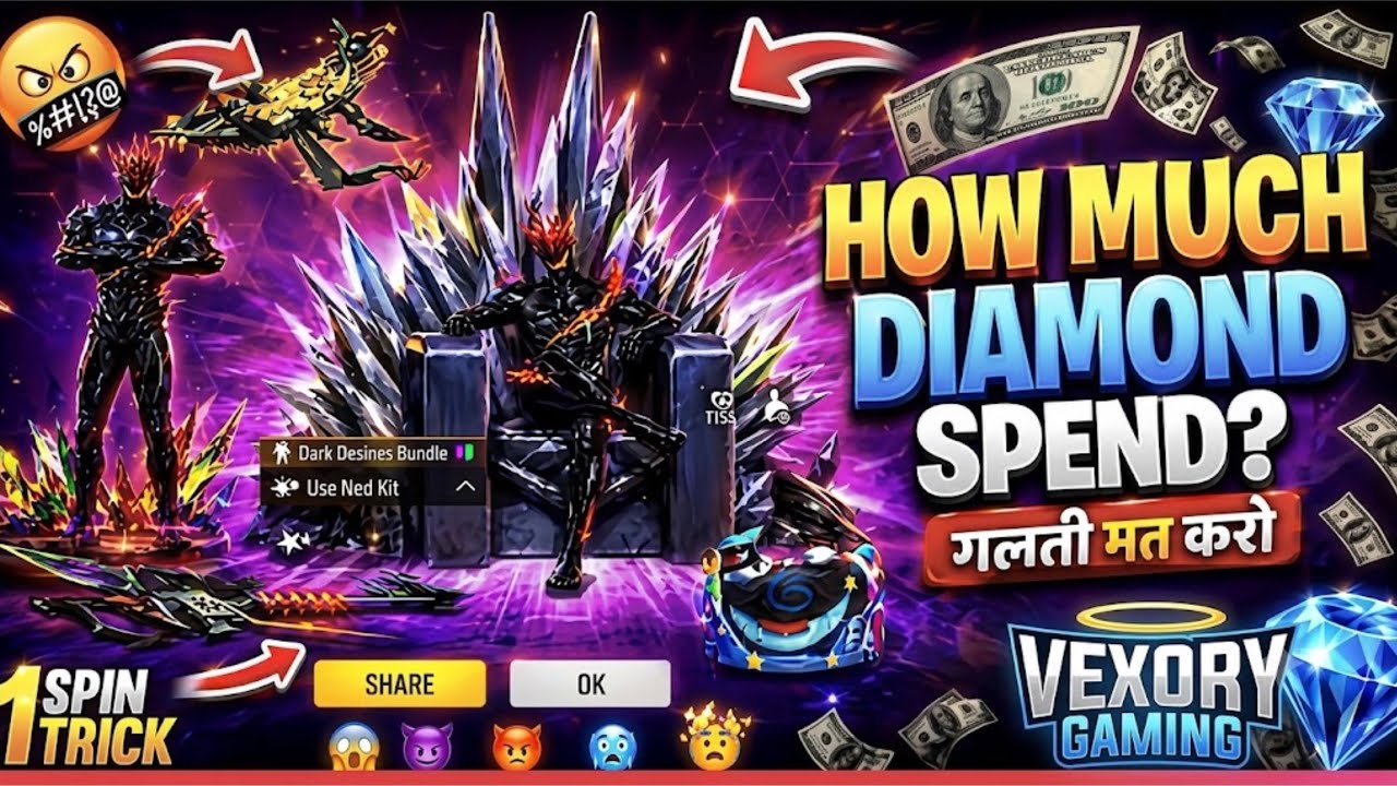 How Much Diamonds Spend For Dark Desires Bundle? 💎 1 Spin Trick! | #freefire #newevent