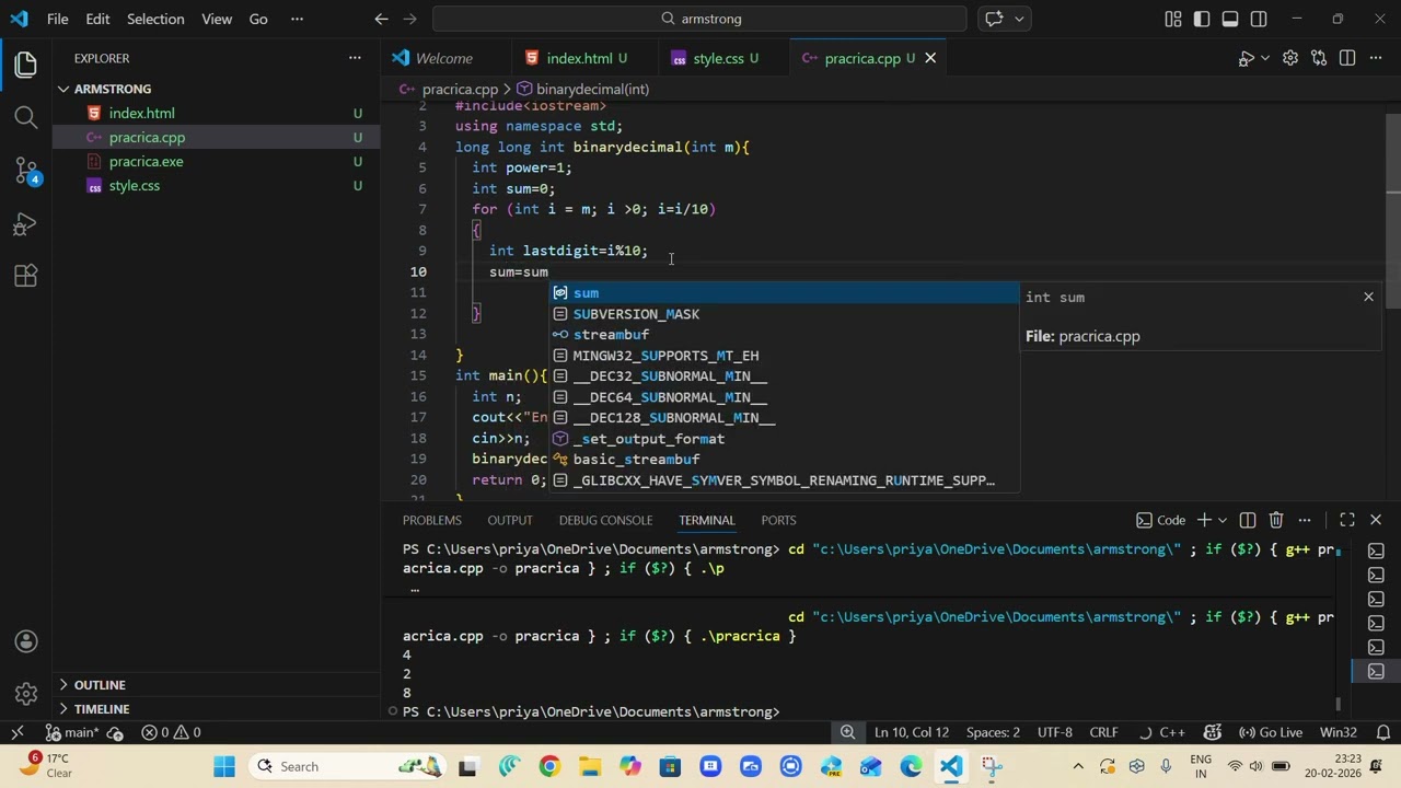 Binary to Decimal number converter using functions and for loop in c++ programming language
