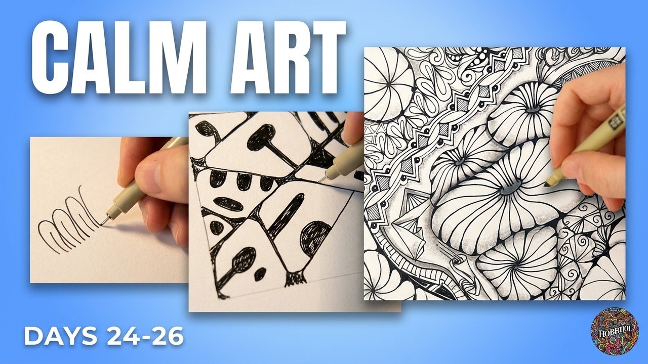 Days 24-26 | Find Calm with Inktober Tangles 2025 - Letterish Ing Owlpeek