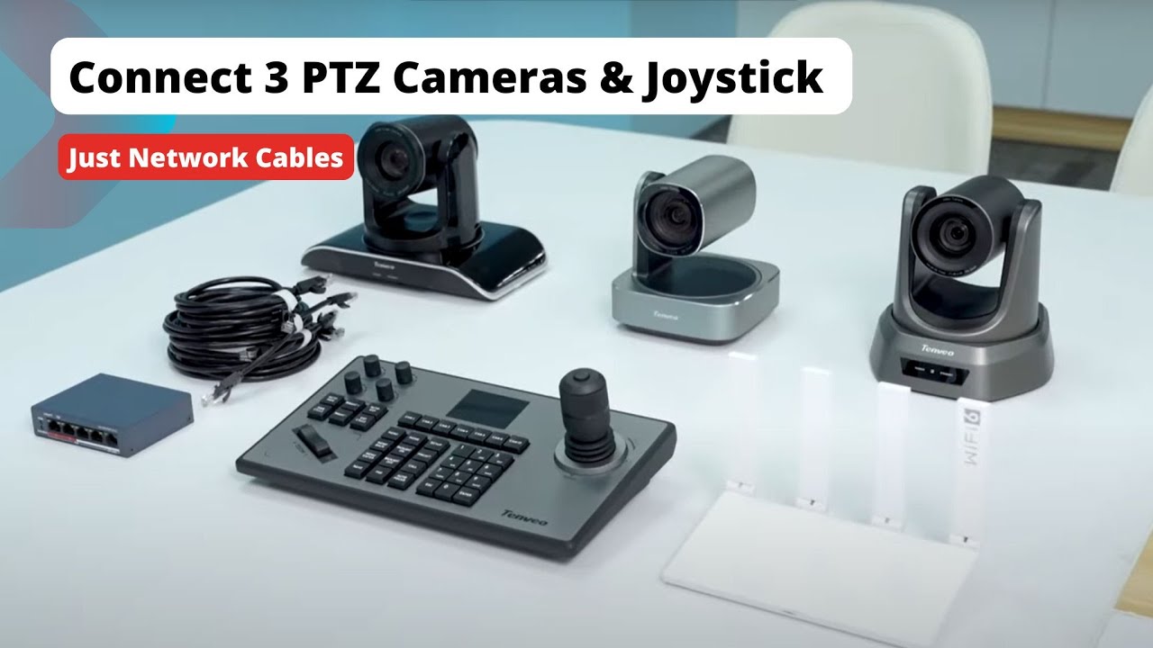 Connect Tenveo's three PTZ cameras and TEVO-KB200 joystick keyboard using only network cables.