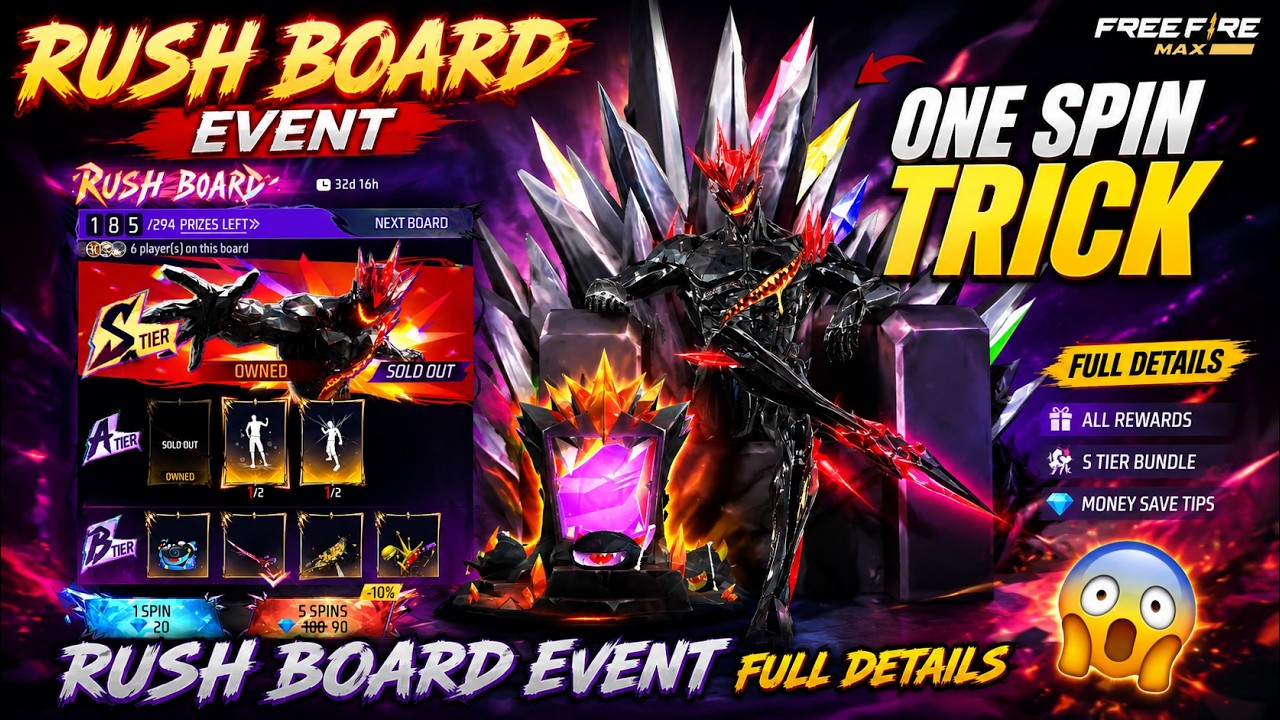 RUSH BOARD EVENT ONE SPIN TRICK 😱 || Rush Board Event Free Fire Full Details