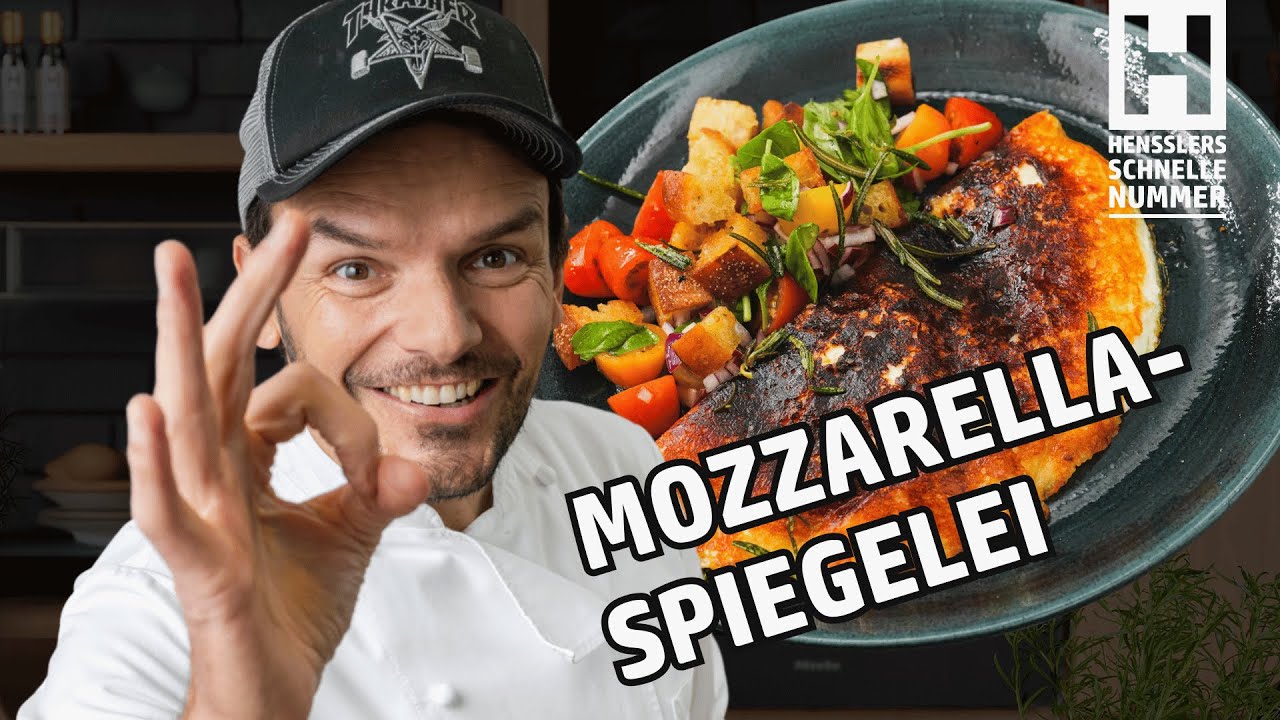 Schnelles Mozzarella-Spiegelei mit Tomaten-Brot-Salat Rezept von Steffen Henssler
