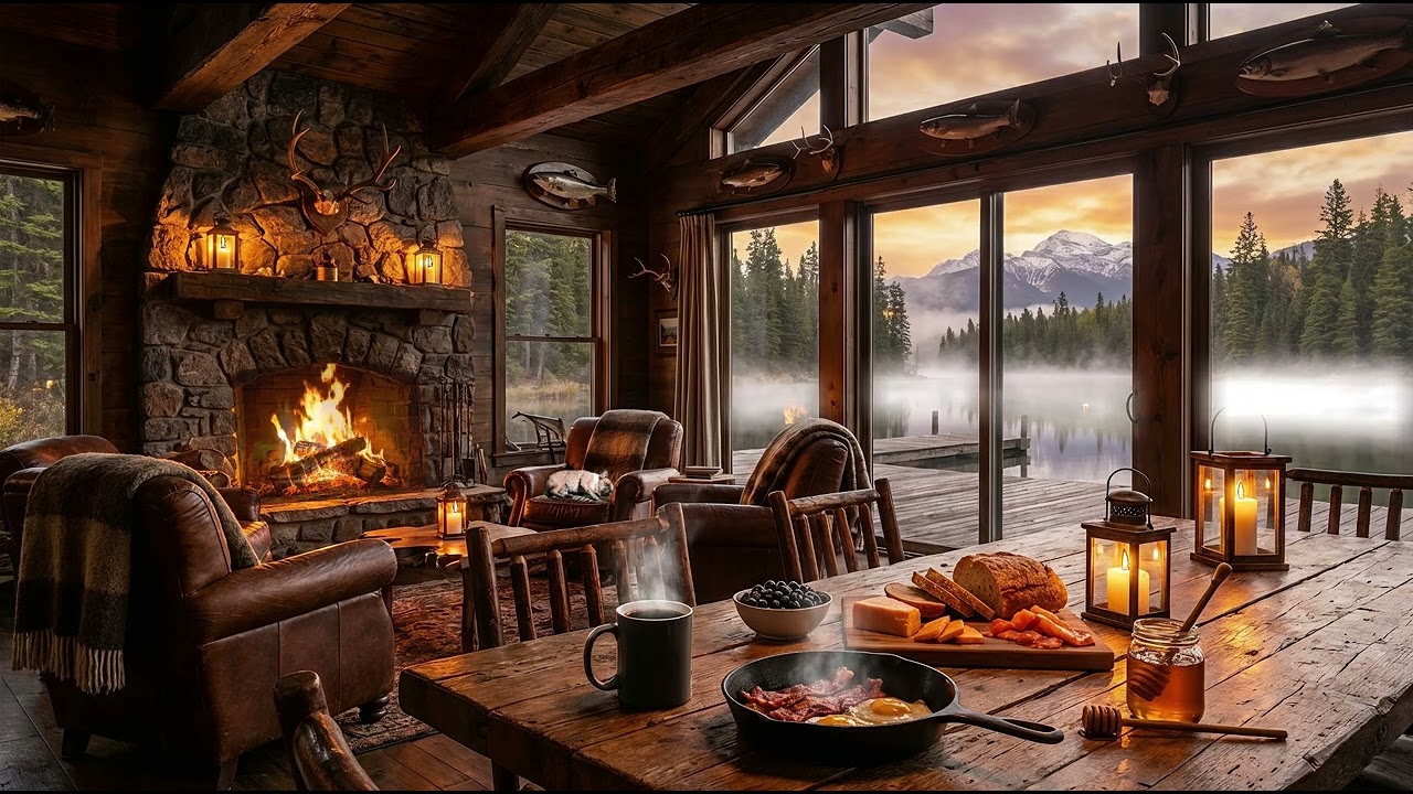 Cozy Canadian Fishing Cabin Ambience at Daybreak - Fog, Relax, Sleep, Study