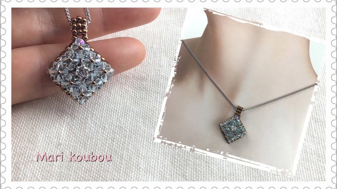 四角いモチーフペンダントの作り方/Swarovski/Pendant head