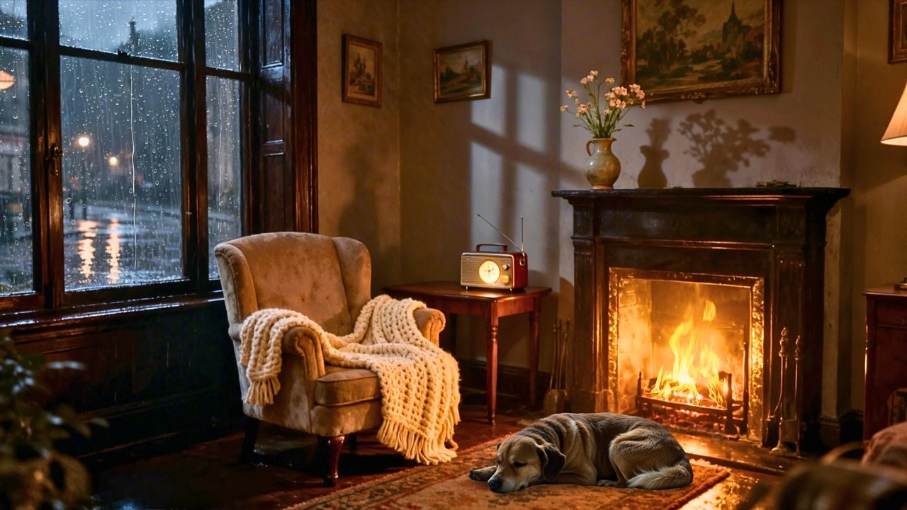 Cozy 1950s Late Night Rain 🌧️ Oldies Playing in Another Room | Soft Vintage Jazz