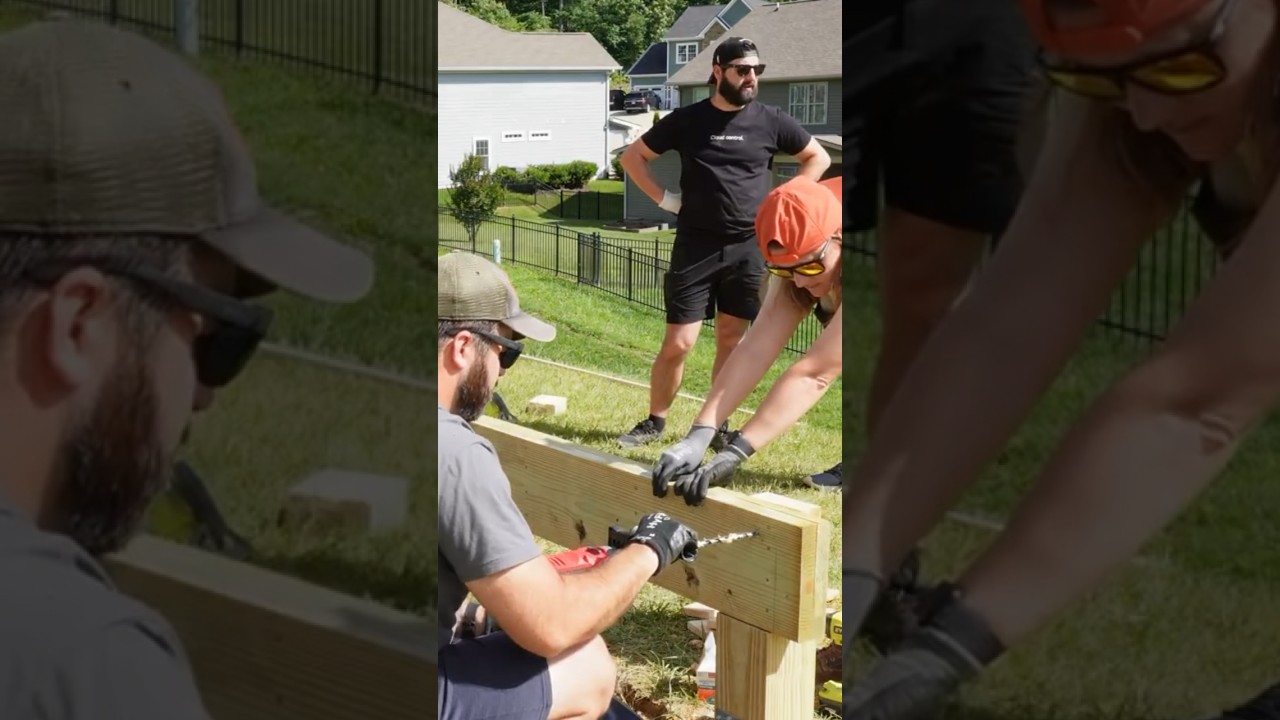 Attaching our deck beam to our posts. #deck #deckbuild #diy #homeimprovement