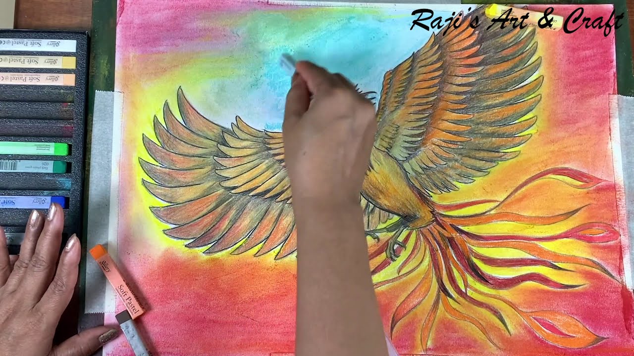 Let's draw Phoenix bird/ Dry Pastel Shades/ colour shading and blending/