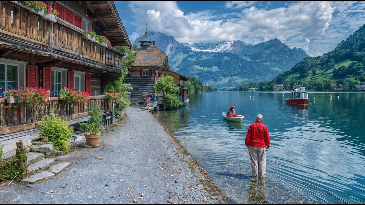 Интерлакен &ndash; спокойная летняя прогулка по озеру Тун | Швейцария 4K