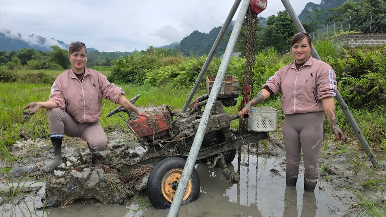 Girl rescues, repairs and restores broken and flooded tractors.