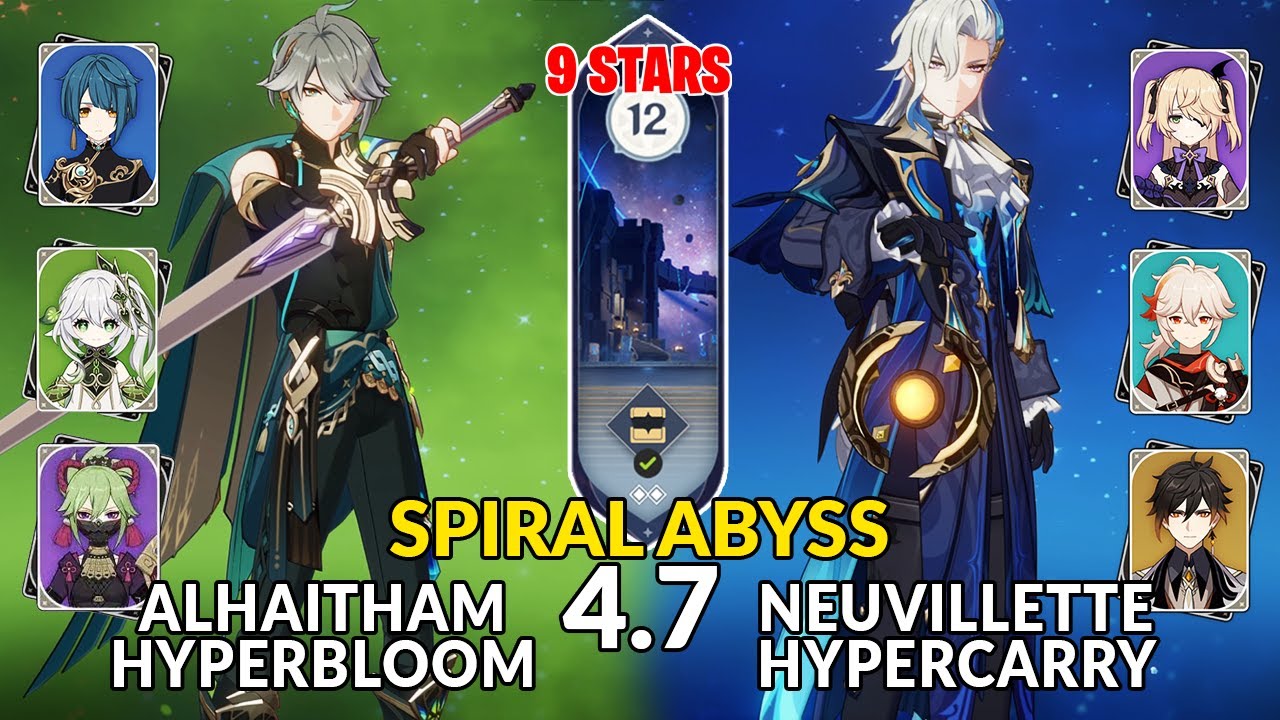 4.7 Spiral Abyss│Alhaitham Hyperbloom & Neuvillette Hypercarry | Floor 12 - 9 Stars | Genshin Impact