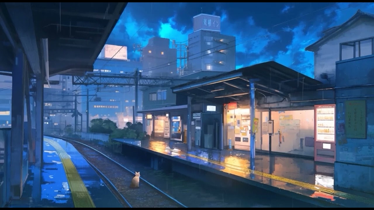 フリーBGM｜lofi チル｜雨の駅と猫の4時間インスト（作業・集中用）Rainy Station Cat｜4 Hours Instrumental