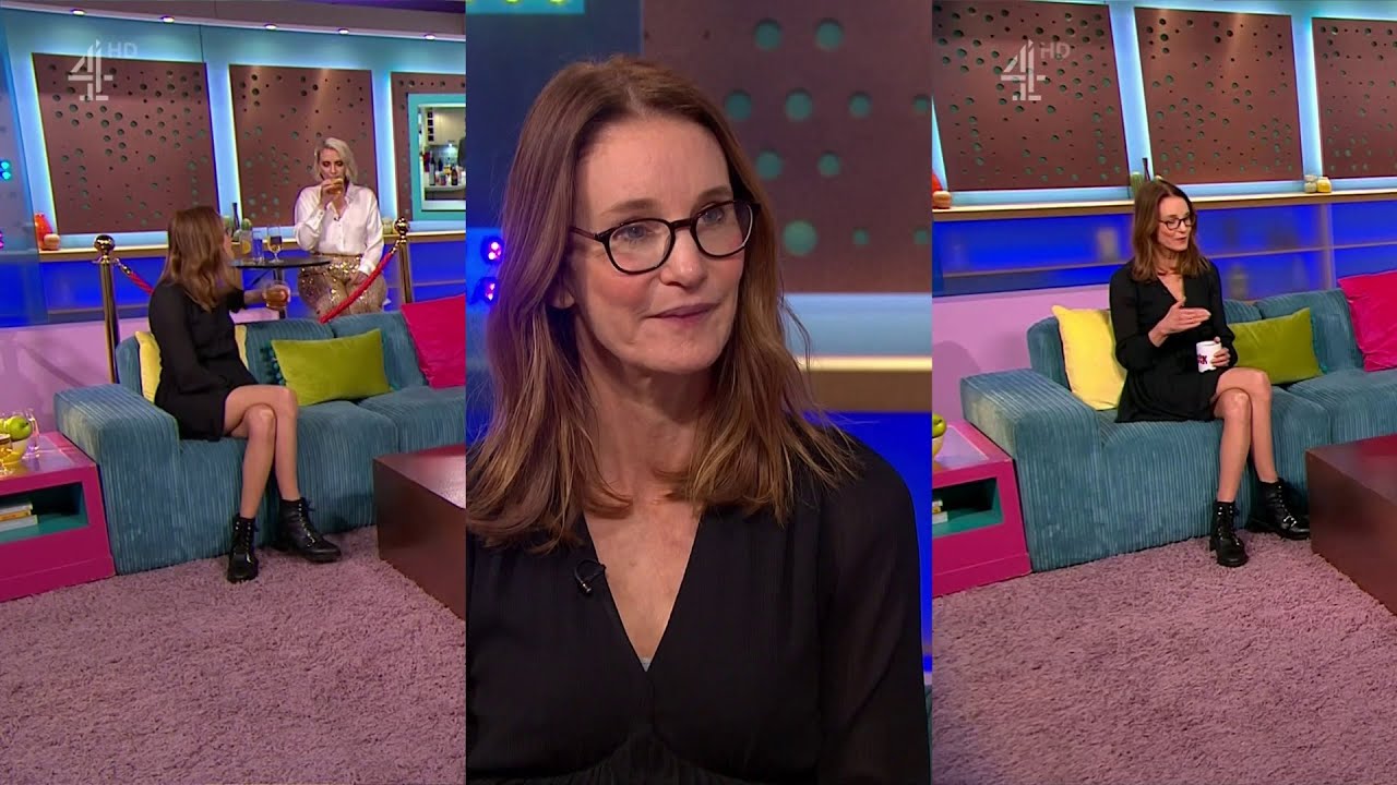 Susie Dent @short dress & heavy boots, again