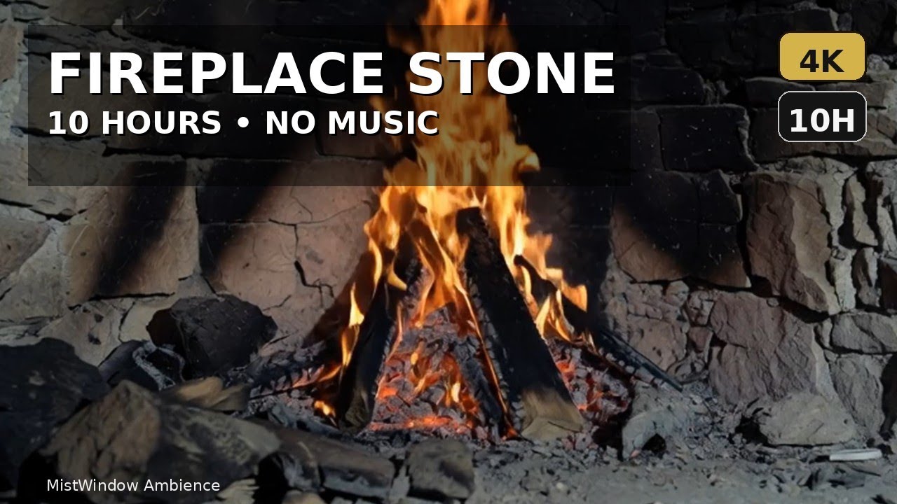 Fireplace 10 Hours 4K | Chimenea de Piedra 10 Horas 🔥 (No Music, Crackling Fire Sounds)