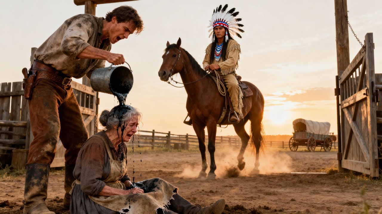 Lakota Warrior Stopped By an Old Widow’s Cabin, Catches Her Son Pouring Dirty Water on Her… And Then