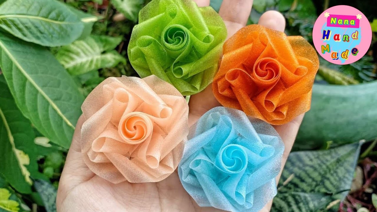 วิธีพับเหรียญโปรยทาน ดอกโบตั๋น แบบง่ายๆ ต้นฉบับ/ Ribbon Flowers / Nana Handmade