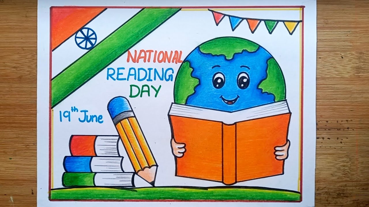 National Reading Day Drawing/ National  Reading Day Poster/National  Reading Day Poster Drawing Easy