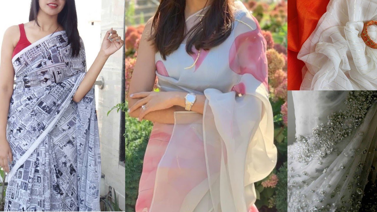 𝘿𝙚𝙨𝙞𝙜𝙣𝙚𝙧 𝙬𝙝𝙞𝙩𝙚 𝙨𝙖𝙧𝙚𝙚 2020 😍~white saree with contrasting blouse that you must own