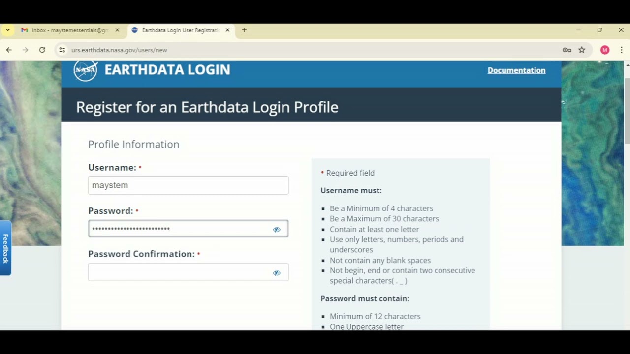 How to create an account with NASA Earth Data