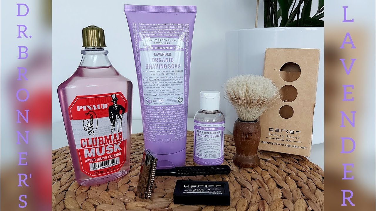 #77 Parker 78R GR Safety Razor, Dr. Bronners Lavender Organic Shaving Soap, Clubman Pinaud Musk 💜