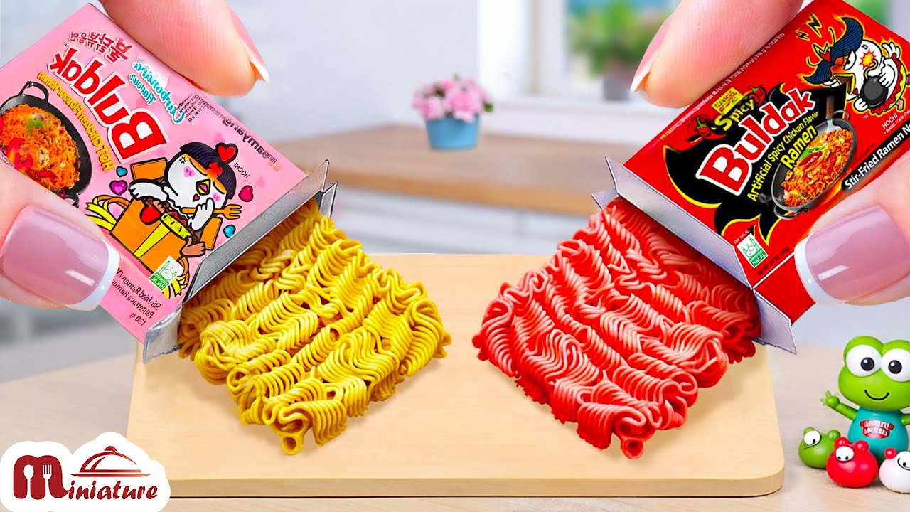 🍜 So Cheesy Mini 2x Spicy Vs Carbonara Buldak Ramen Recipe | ASMR Cooking Mini Food
