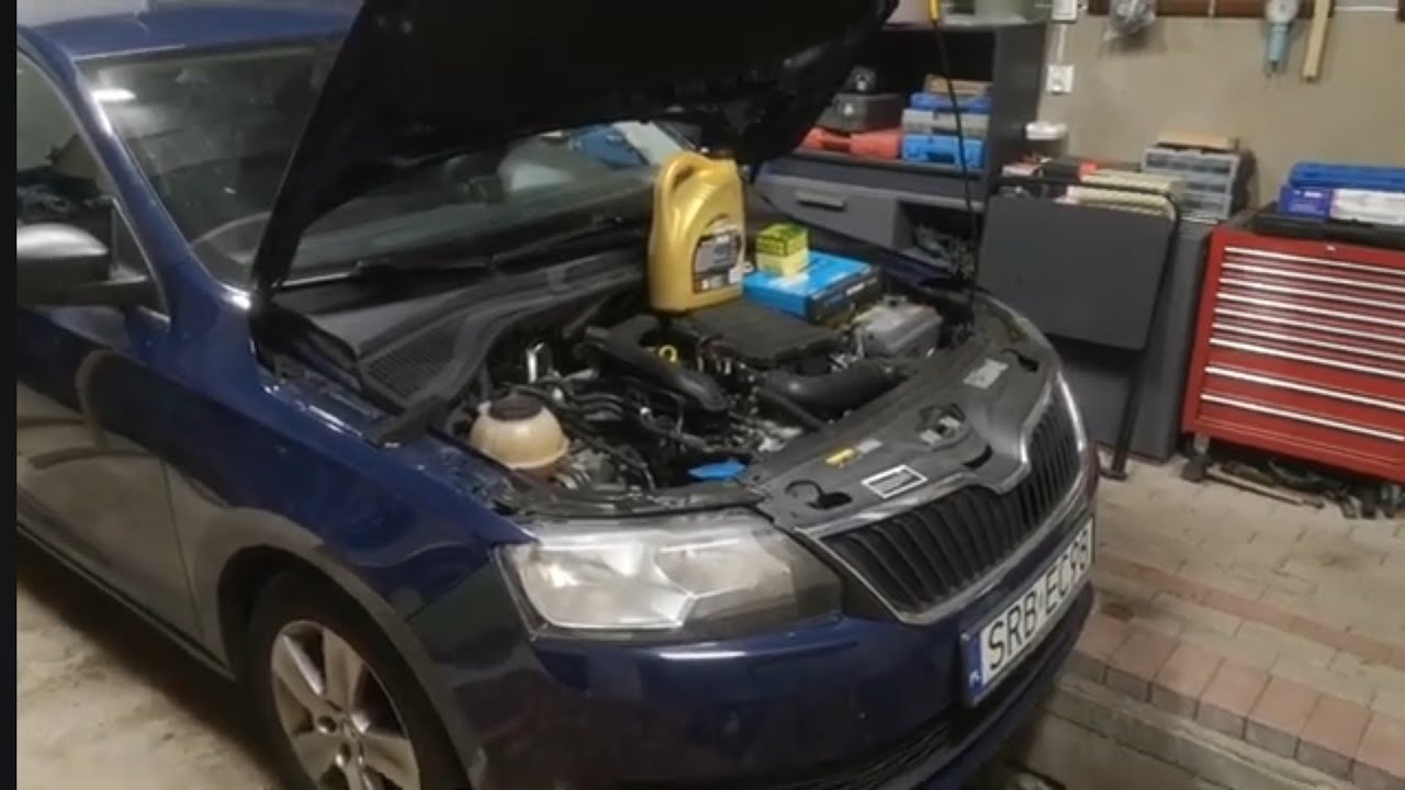 Wymiana filtra kabinowego, oleju. Kasowanie komunikatów z licznika, Skoda Rapid 1.0 tsi