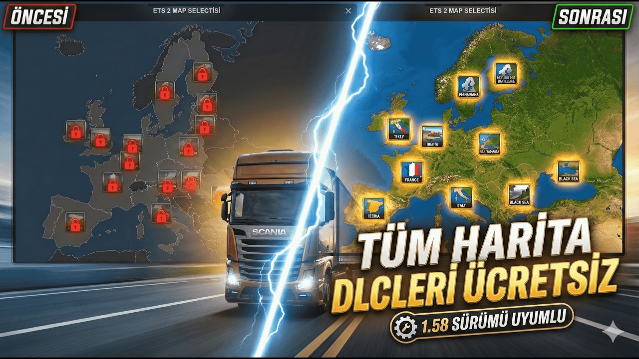 ETS 2 (1.58) | Tüm Harita DLC’leri BEDAVA !!! (2026 Güncel) – İndirme & Kurulum (Hatasız/Sorunsuz)