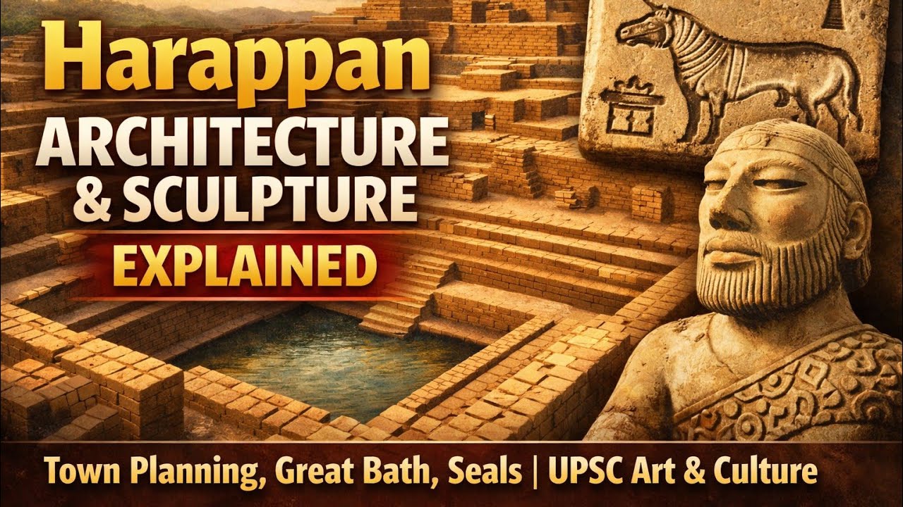 Harappan Architecture & Sculpture Explained | Town Planning, Great Bath, Seals | UPSC Art & Culture 