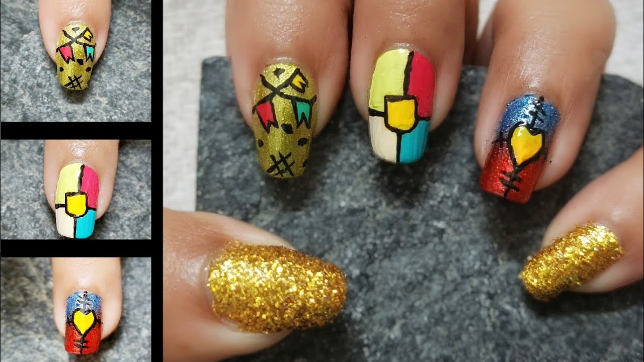 SO EASY!! 🧵 Patchwork & Glitter: 3 Step-by-Step Nail Art Designs ✨