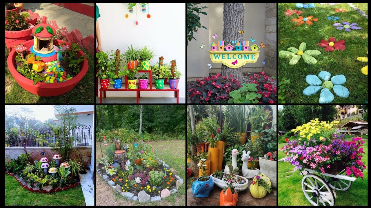 Small Home Garden decor Backyard landscaping | 50 ideas Of Pebble Art Work | gardening with junk
