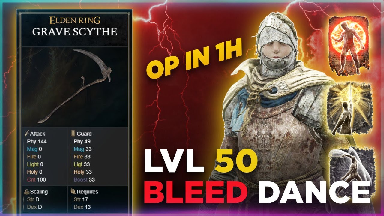 Elden Ring: Grave Scythe - FROST & BLEEED Sword Dance Combo (Early Game Build GUIDE UNCUT Level 50)