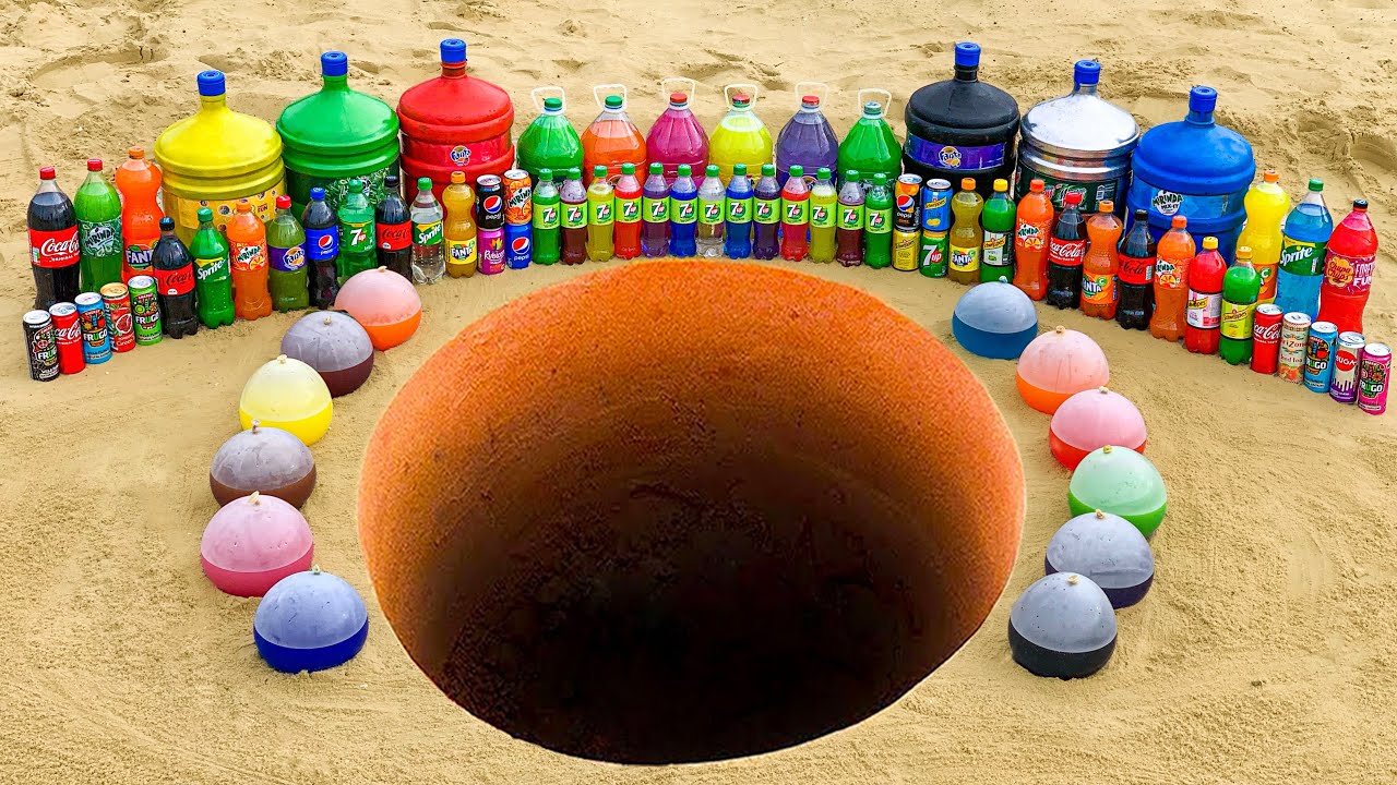 Big Toothpaste Eruption from Barrel, Chupa Chups, 7up, Schweppes, Sprite, Coca Cola vs Mentos
