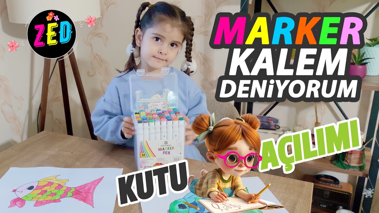 KUTU AÇILIMI I MARKER KALEMLERİ DENİYORUM #zeynepela #keçelikalem #okulöncesi eğitici ögretici video