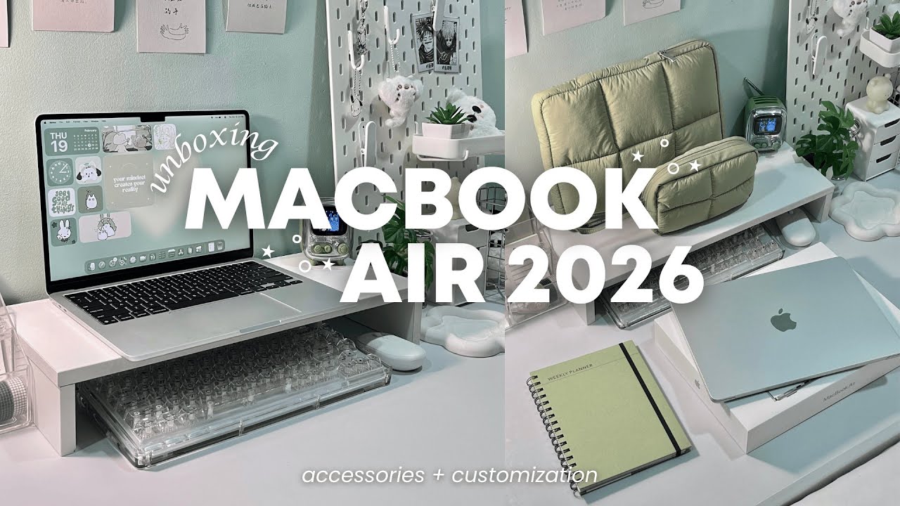 unboxing macbook air 2026 🌱 aesthetic customization + accessories | best laptop for students