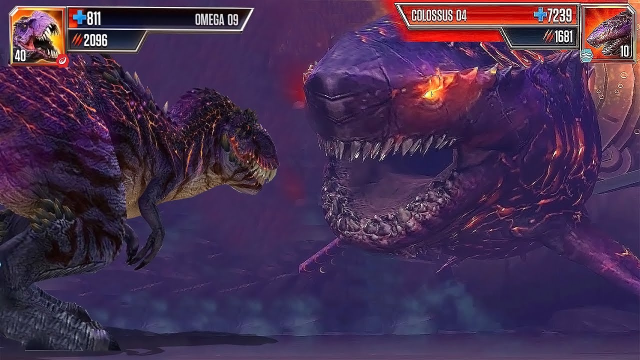 OMEGA 09 (T REX) VS COLOSSUS 04 (MEGALODON): BATTLE FOR DOMINANCE JURASSIC WORLD THE GAME