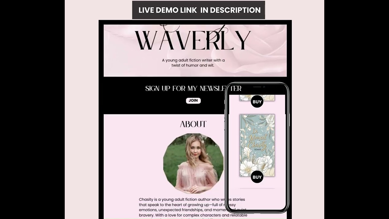 Canva Website Template for Authors, Writer Website Theme, Feminine, Elegant, Author Portfolio