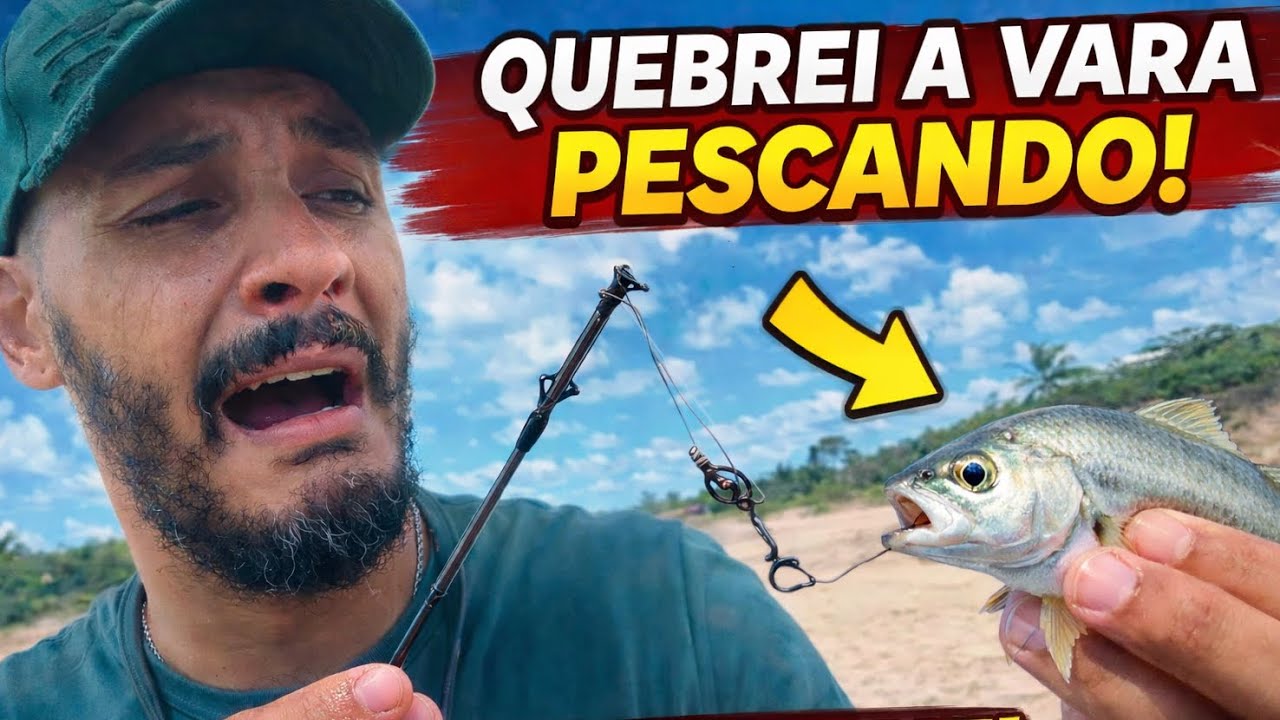 Não acredito! Um CAÇARI PEQUENO QUEBROU MINHA VARA 😱 Pescaria na Praia