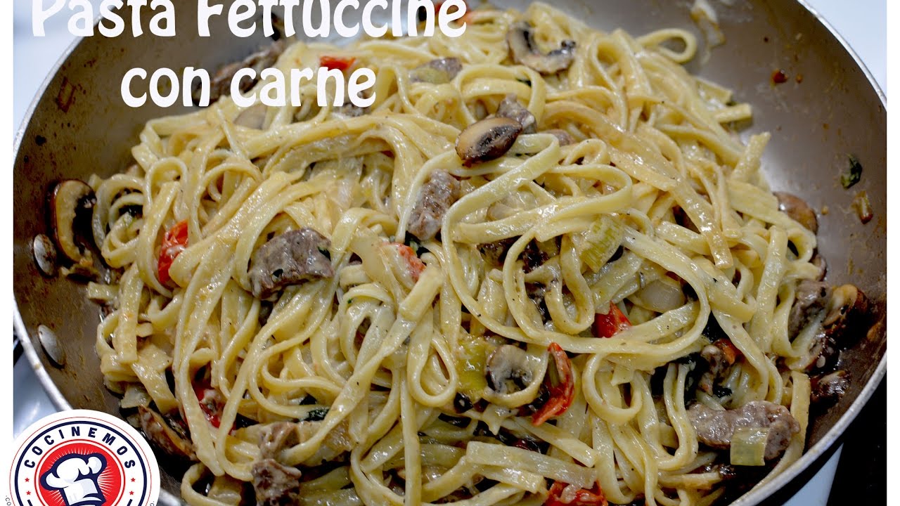 Pasta Alfredo fettuccine con carne y vegetales 🍝 En vivo