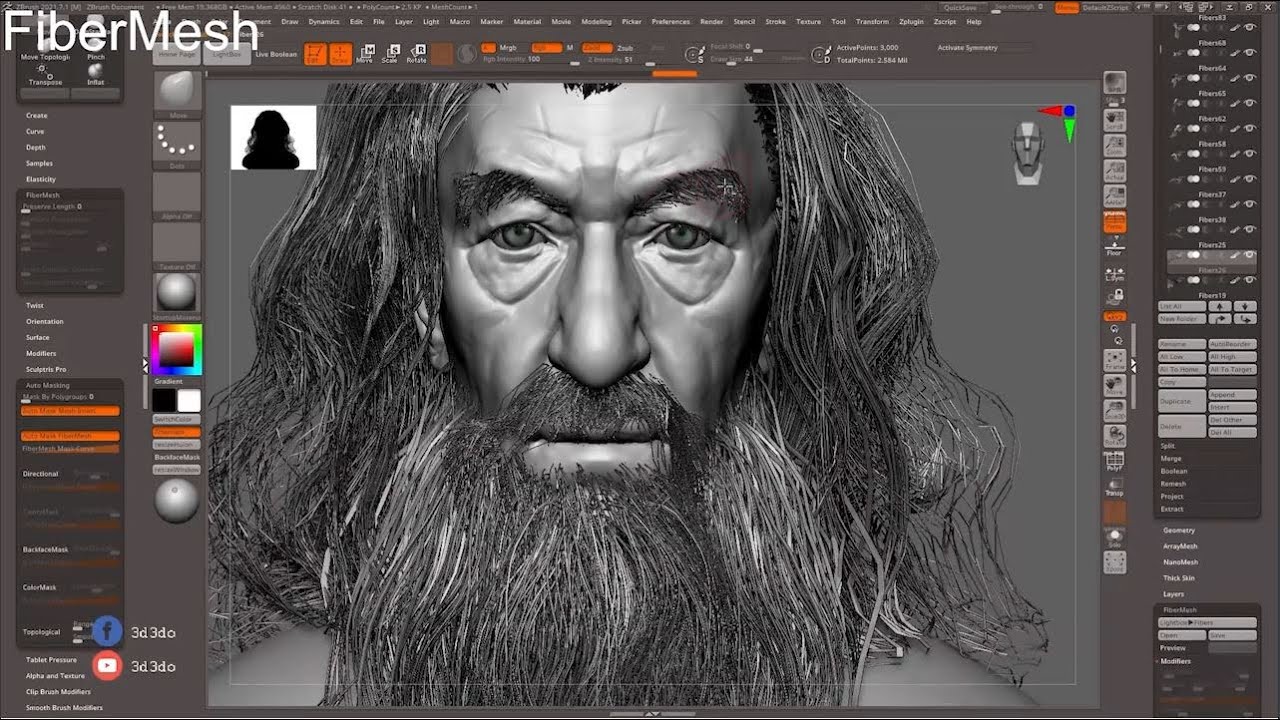 FiberMesh-TimeLapse-Gandalf Hair Blocking