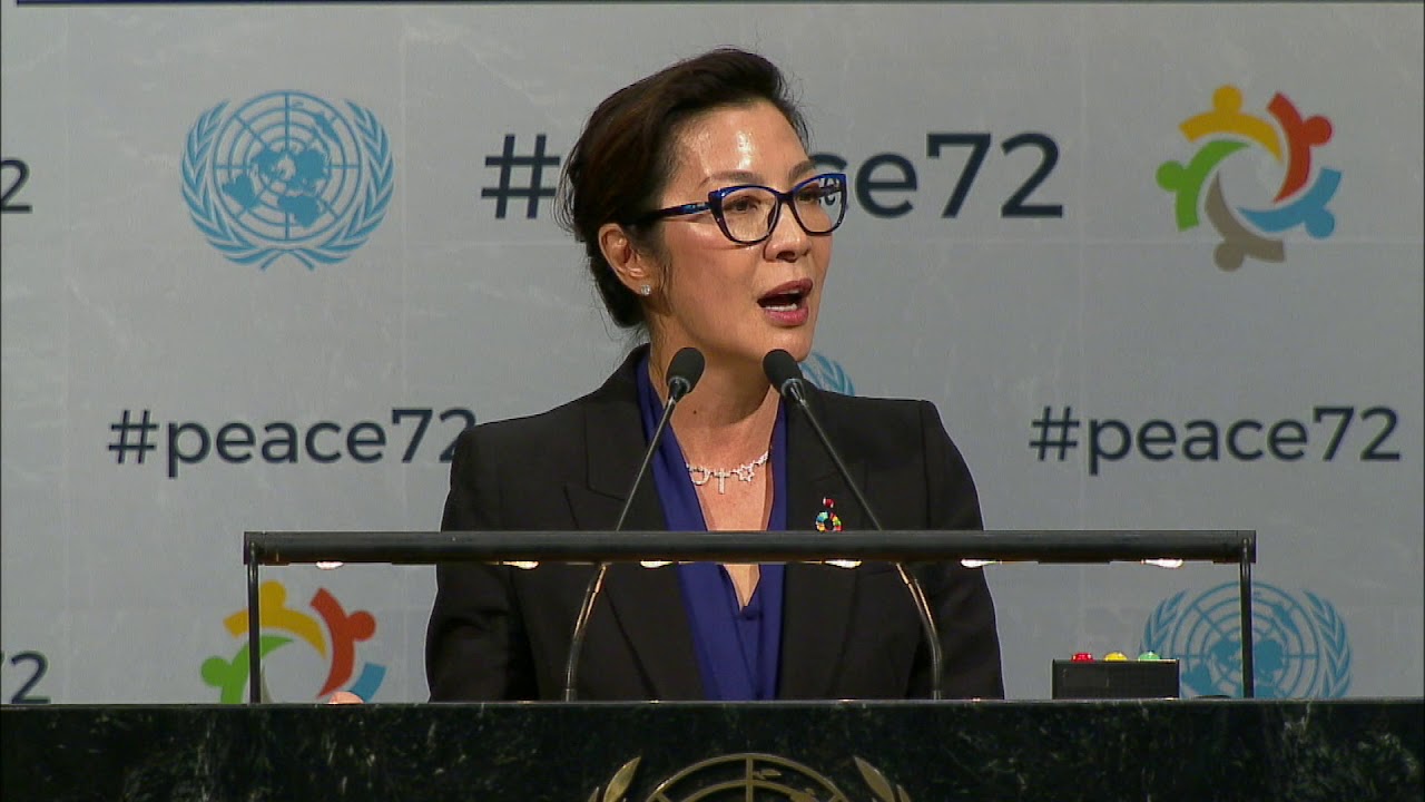 UNDP Goodwill Ambassador Michelle Yeoh addresses the UN General Assembly