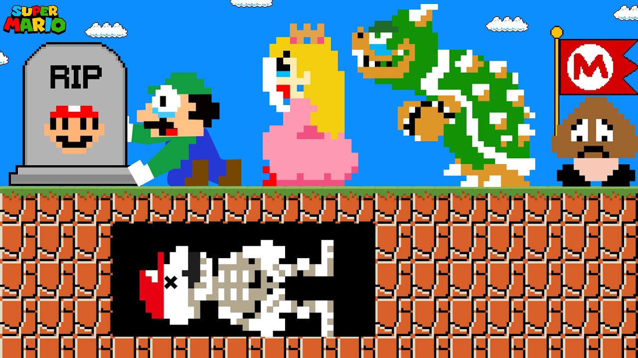 R.I.P Mario Skeletion: Luigi, Peach and Bowser Sorry Mario...Please Come Back! | Game Animation