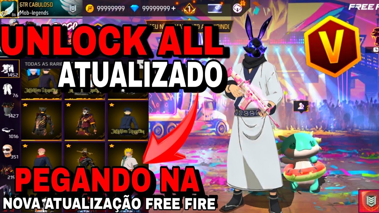 UNLOCK ALL VIP ATUALIZADO PARA FREE FIRE NORMAL E FREE FIRE MAX PEGANDO NA PARTIDA, ENVIANDO PRESENT