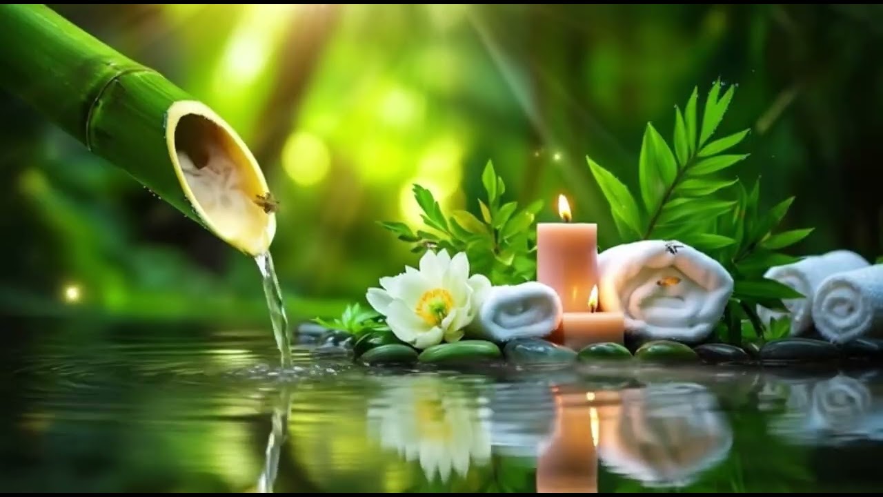 Relaxation Music Bamboo Water Fountain + Healing Piano for Meditation, Stress, Sleep Music and study