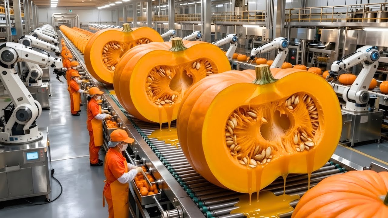 Inside a Modern Pumpkin Processing Factory: From Fresh Pumpkins to Pie Filling (Full Process)