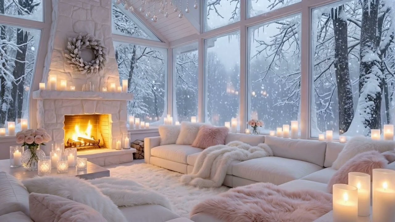 🔥 Quiet Winter Piano Lounge | Snow Outside & Gentle Winter Ambience | Sleep Relax Focus Study