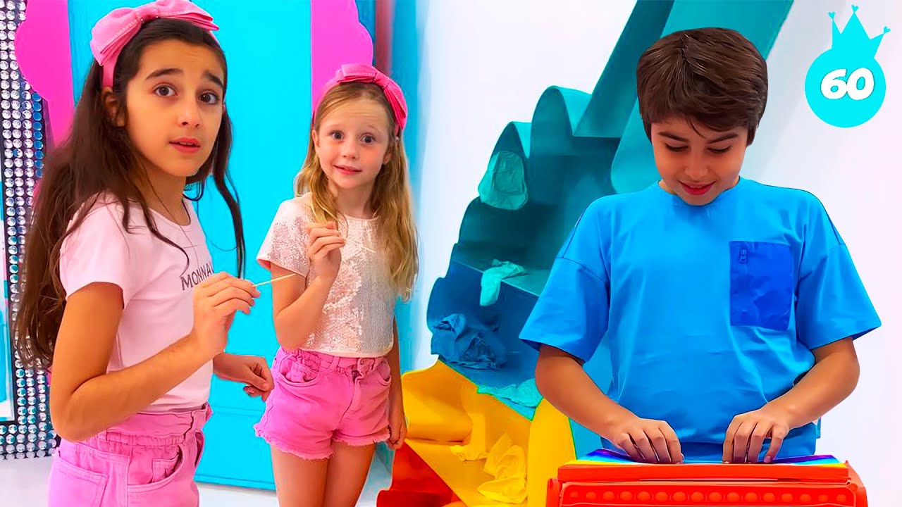 Nastya dan teman-temannya bermain dengan mainan dan balon Pop-It