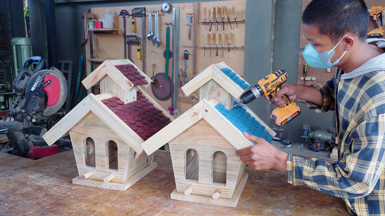 Build DIY Woodworking Couple Bird House and Bird Feeder